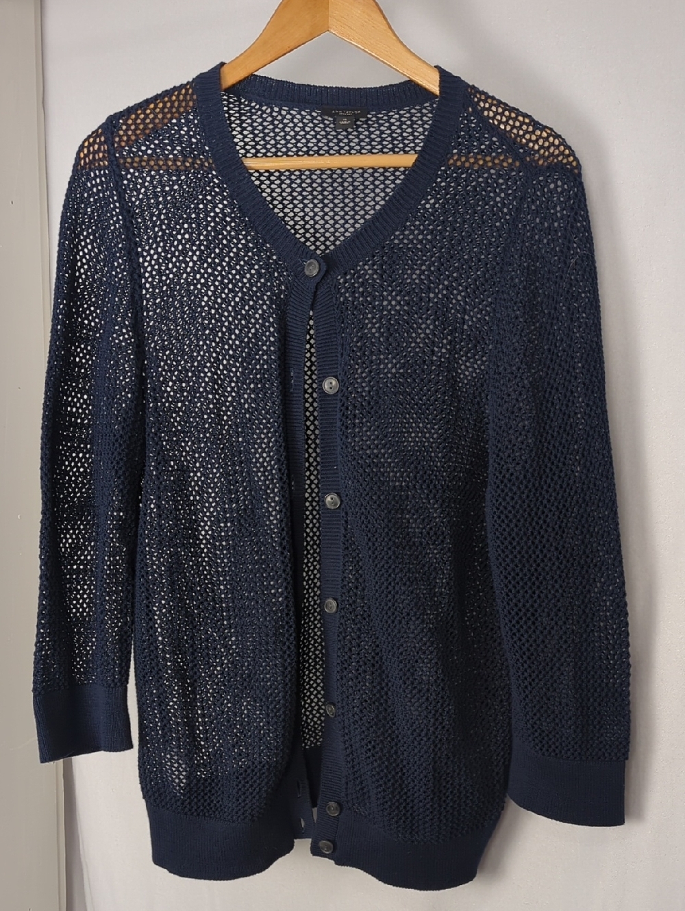 ANN TAYLOR FACTORY Women's XL Navy Blue Mesh Cardigan